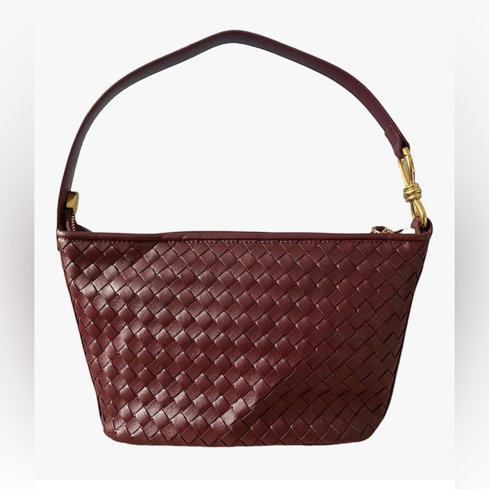 Woven Faux Leather Shoulder - Cossbody Burgundy Bag